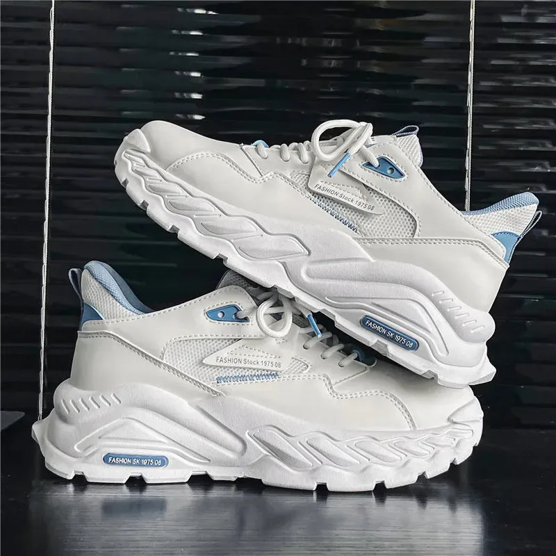 Wiaofellas Men Thick Sole Height Increasing Sneakers White Breathable Trendy Casual Simple Walking Shoes Comfortable Wear Resistant Shoes