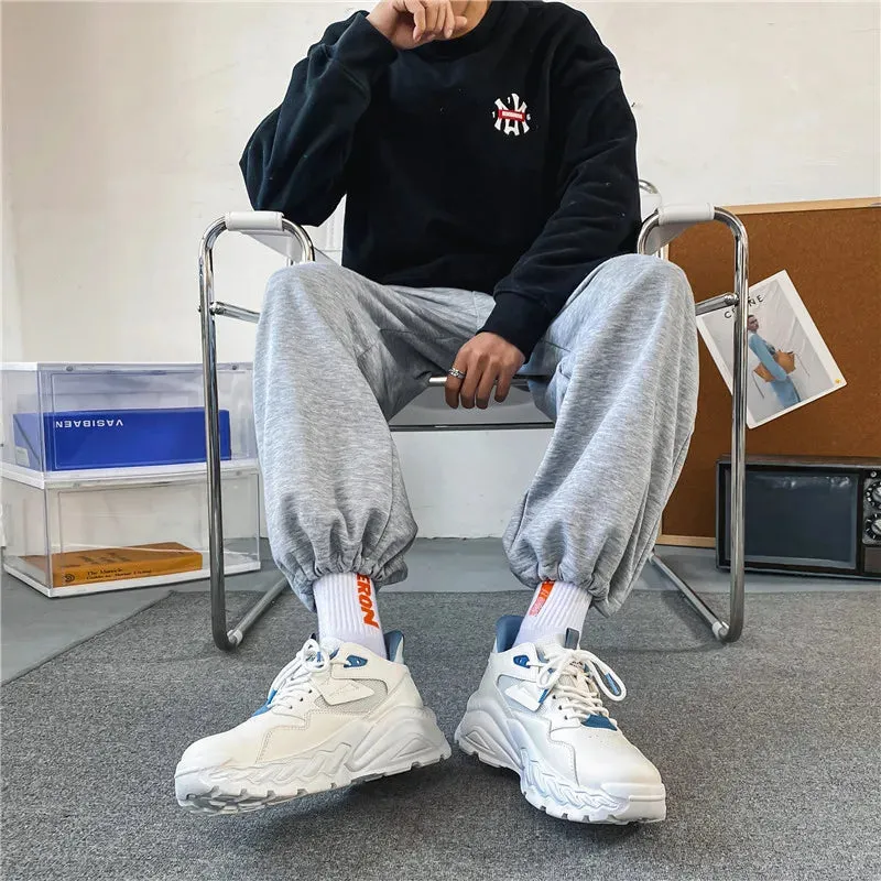 Wiaofellas Men Thick Sole Height Increasing Sneakers White Breathable Trendy Casual Simple Walking Shoes Comfortable Wear Resistant Shoes