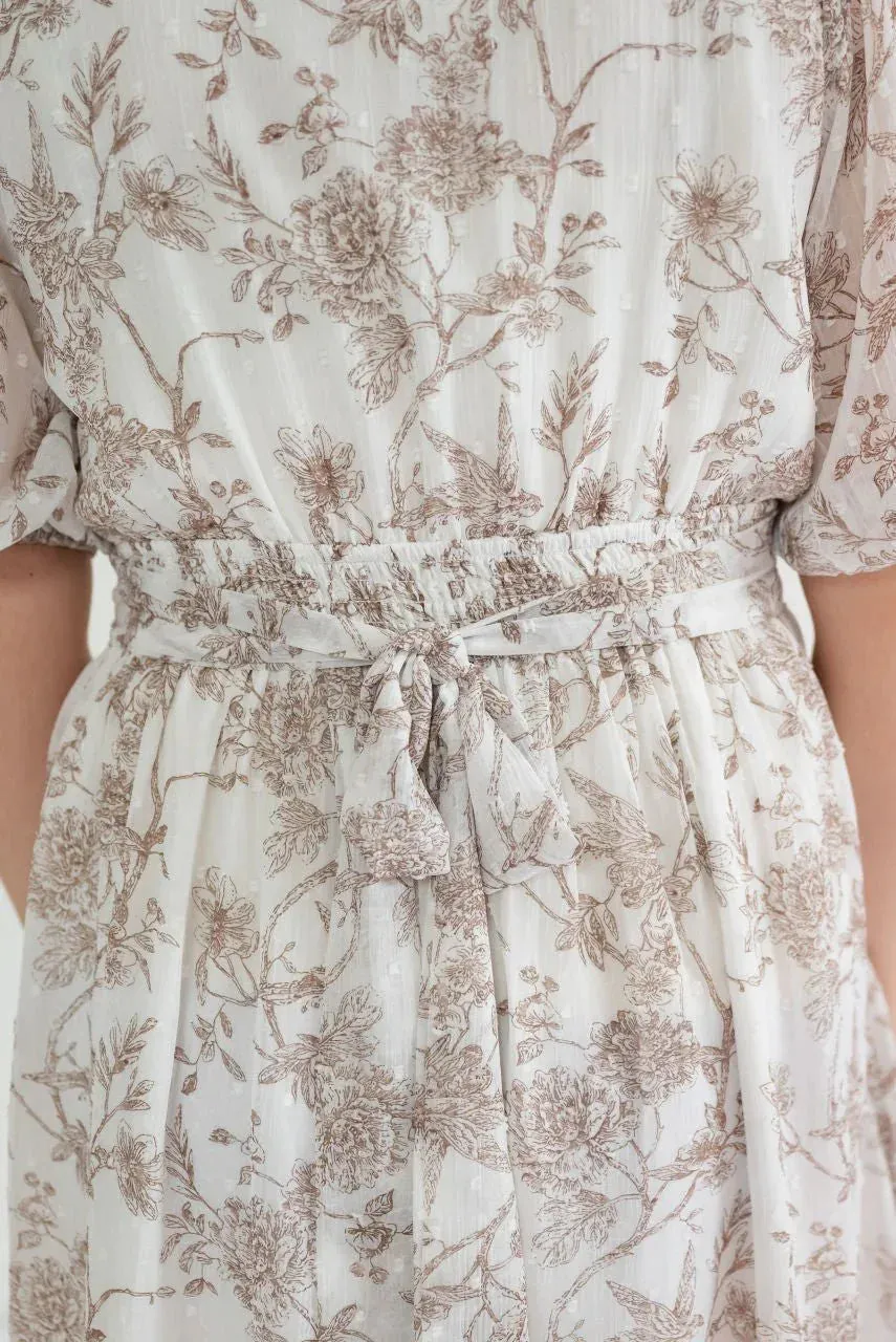 Winchester Floral Dress in Creme Coconut
