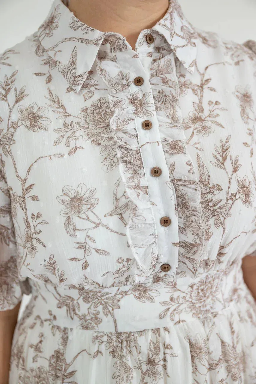 Winchester Floral Dress in Creme Coconut