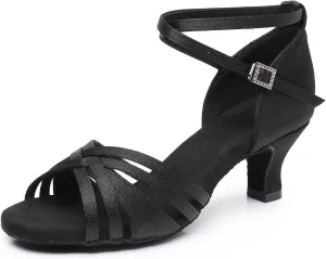 Women Latin Dance Shoes Satin Performance Salsa Bachata Professional Ballroom Dance Shoes,Model EM930-5cm Heel