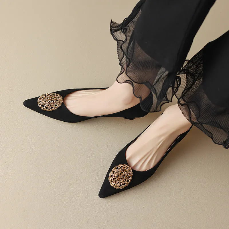 Women's Cat Versatile Pointed Metal Buckle Shoes