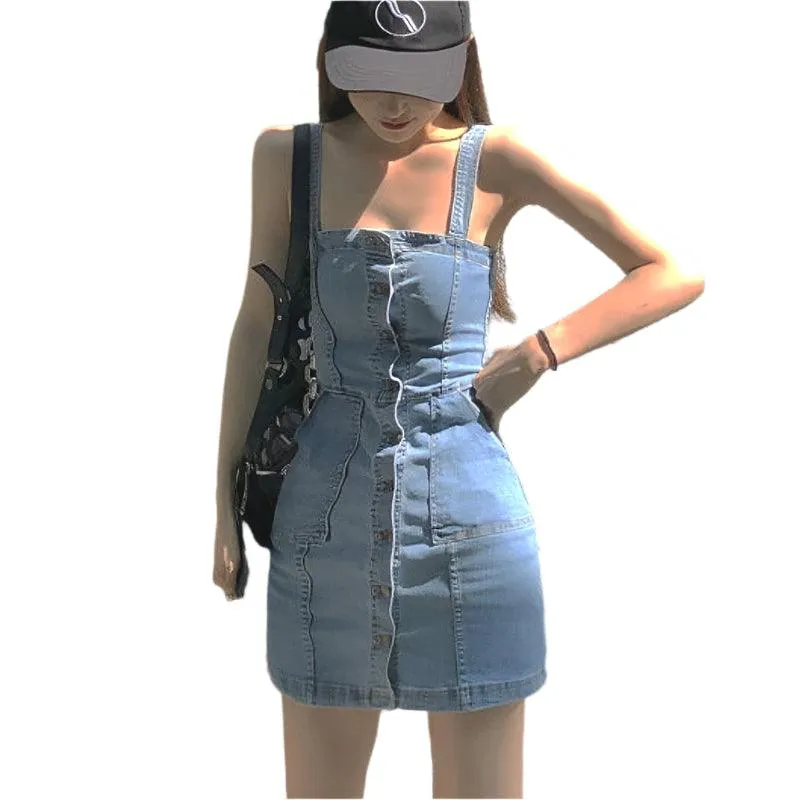 Women's High Waist Denim Mini Dress – Trendy & Vintage Clubwear