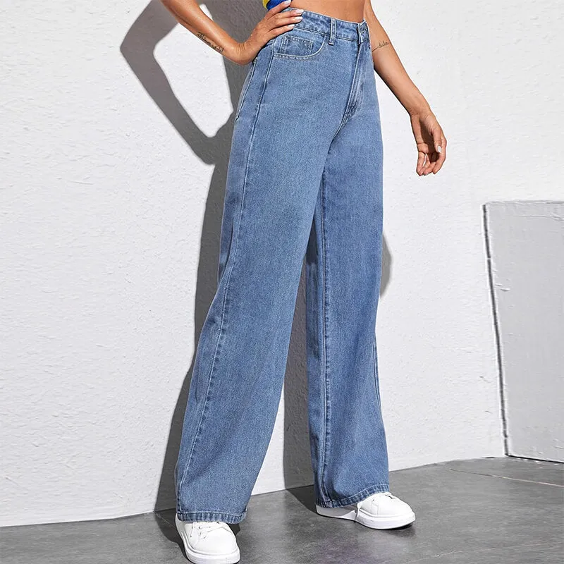 Women's High Waisted Jeans Boyfriend Baggy Straight Leg Casual Denim Pants