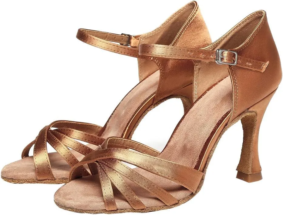 Women's Latin Dance Shoes Satin Ballroom Salsa Professional Practice Performance Dance Shoes,Model L351