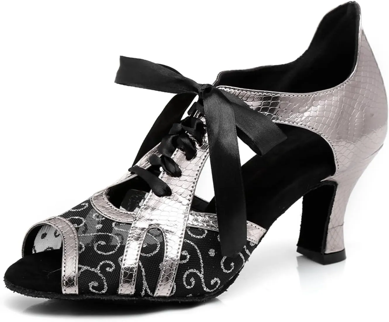 Women's Peep Toe Lace-up Ties Synthetic Ballroom Tango Party Wedding Practice Dance Shoes Grey US 7