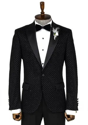 WSS Sequin Dot Patterned Black Men Prom Blazer  - Singen