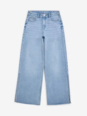 Y&F Kids Light Blue Slit Detailed Straight - Fit High - Rise Jeans