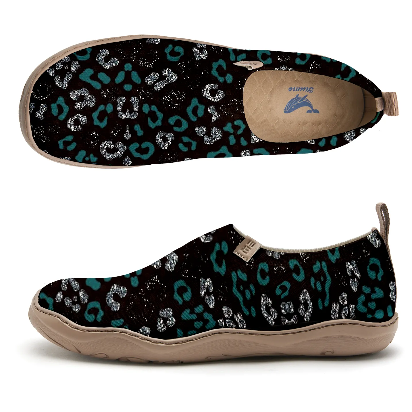 Yiume Women's Black And Green Leopard Print Slip-On Shoes Comfortable Breathable Knit Casual Footwear Stylish Travel-Friendly Loafers