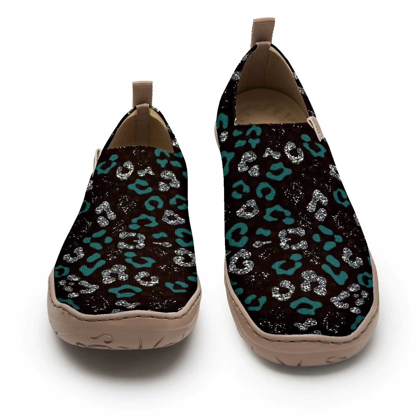 Yiume Women's Black And Green Leopard Print Slip-On Shoes Comfortable Breathable Knit Casual Footwear Stylish Travel-Friendly Loafers