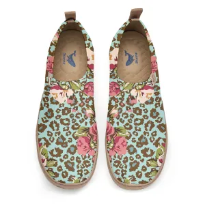 Yiume Women's Green Leopard Print Blossom Slip-On Shoes Comfortable Breathable Knit Casual Footwear Stylish Travel-Friendly Loafers