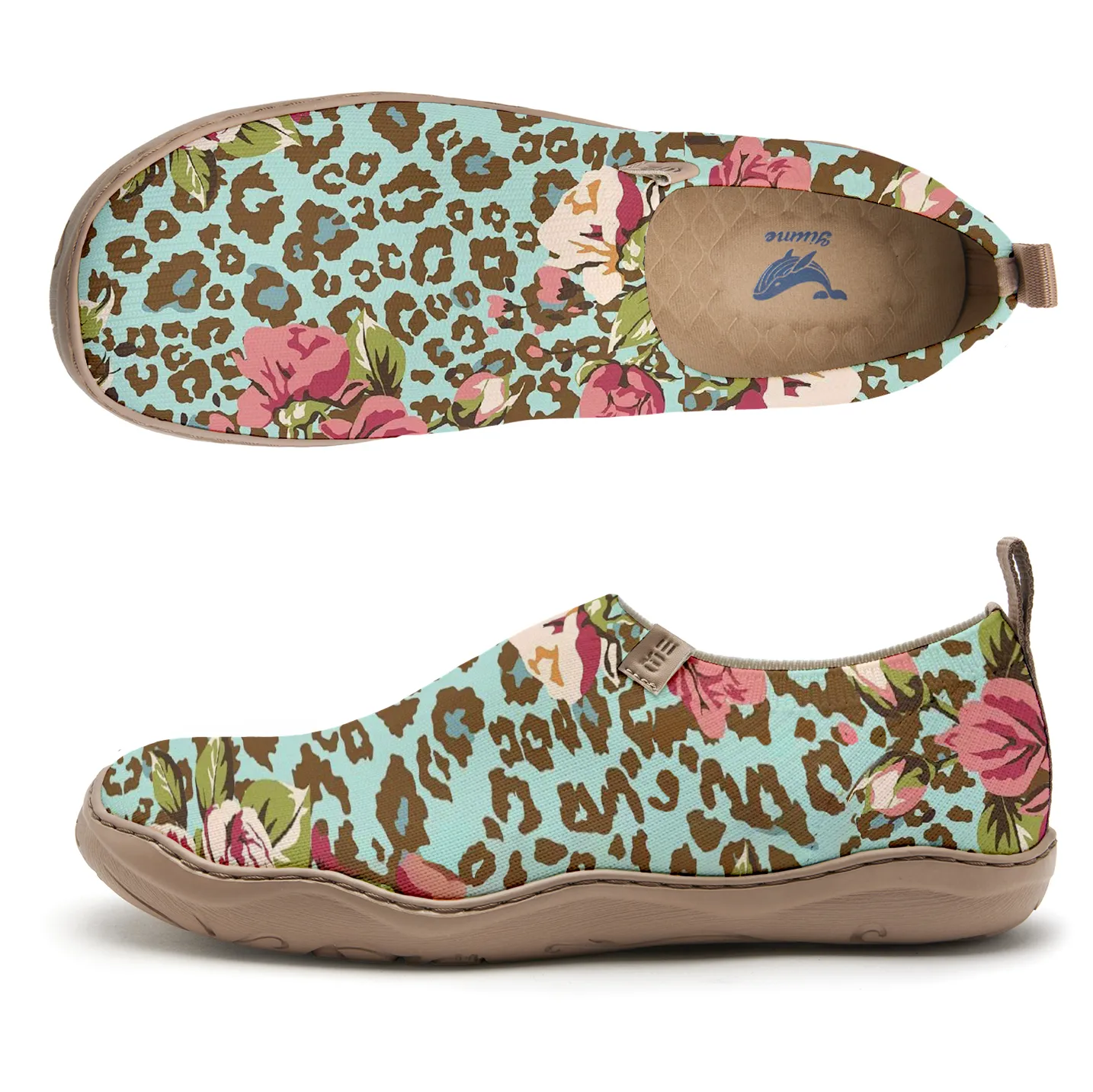 Yiume Women's Green Leopard Print Blossom Slip-On Shoes Comfortable Breathable Knit Casual Footwear Stylish Travel-Friendly Loafers